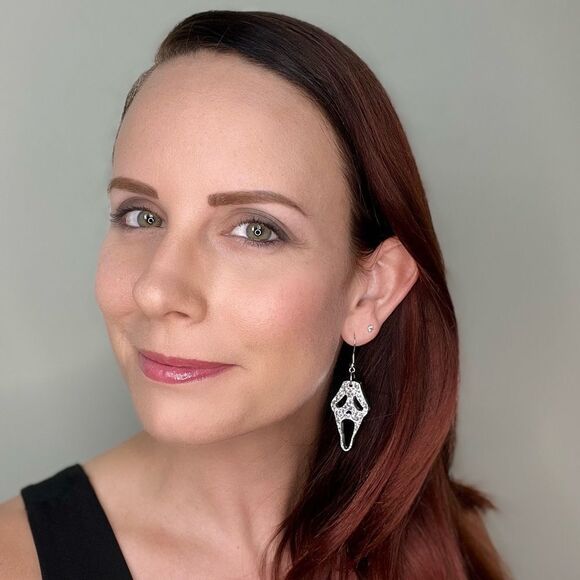 Halloween Scream Face Mask Scary Silver Black Dangle Hook Earrings - Picture 2 of 3